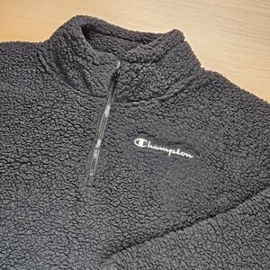 Champion‎ Womens Sherpa Fleece Half Zip Pullover XL Black Cozy Warm Short